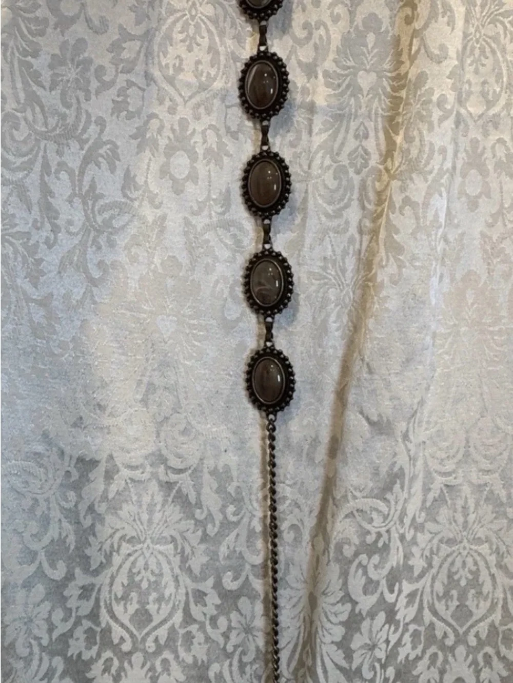 Vtg Y2K Faux Tiger Eye Agate Cabochon Chain Belt Chunky Western Boho 42” Long